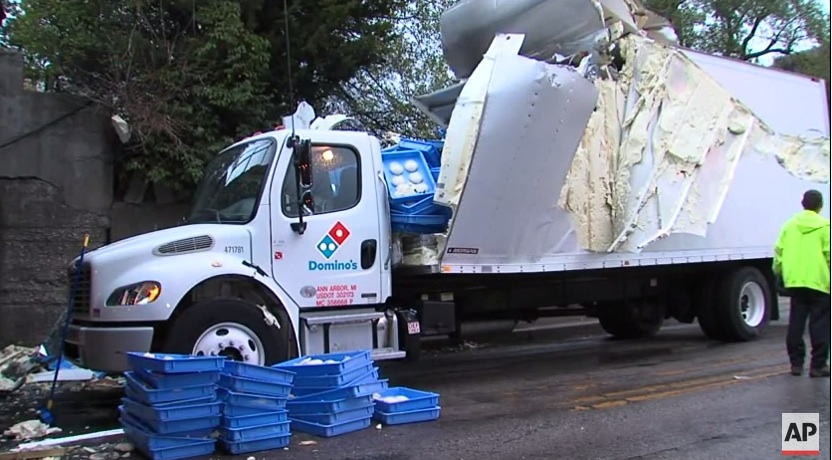 Truck Full Of Domino’s Pizza Dough Hits Overpass, Spills Across Road