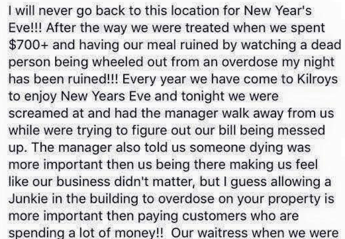 Bar Replies To Customer’s New Year’s Eve Complaint Of Being Ignored While Fellow Patron Has Heart Attack