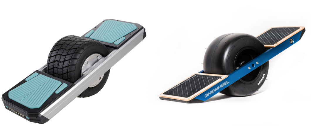 On the left is the alleged knockoff from Changzhou, which currently sells for $550 on Alibaba, about 1/3 the price of the $1,499 Future Motion Onewheel on the right.