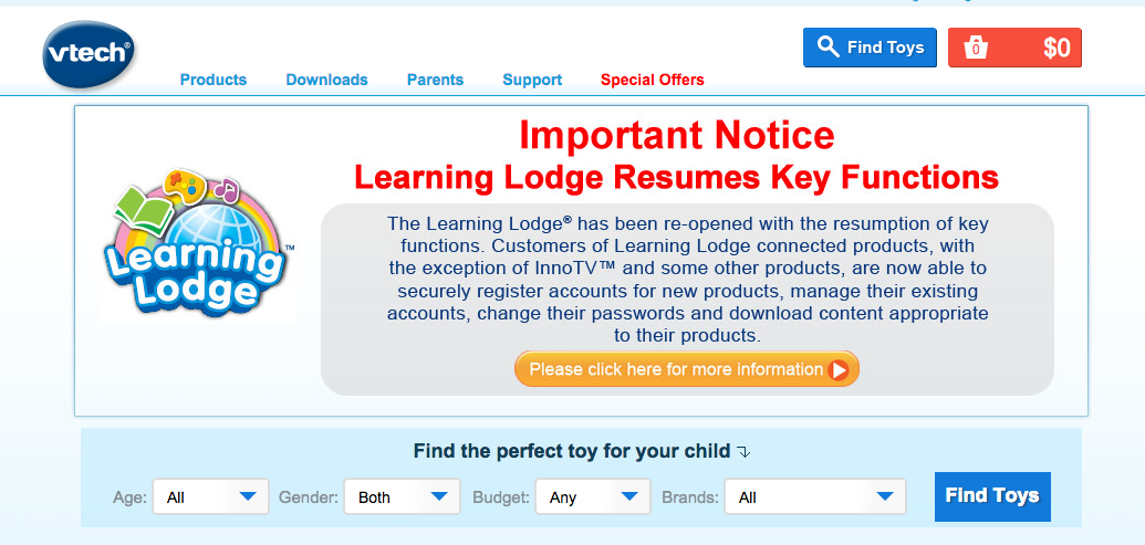 VTech’s Latest User Agreement Lets Company Skirt Liability For Future Hacks