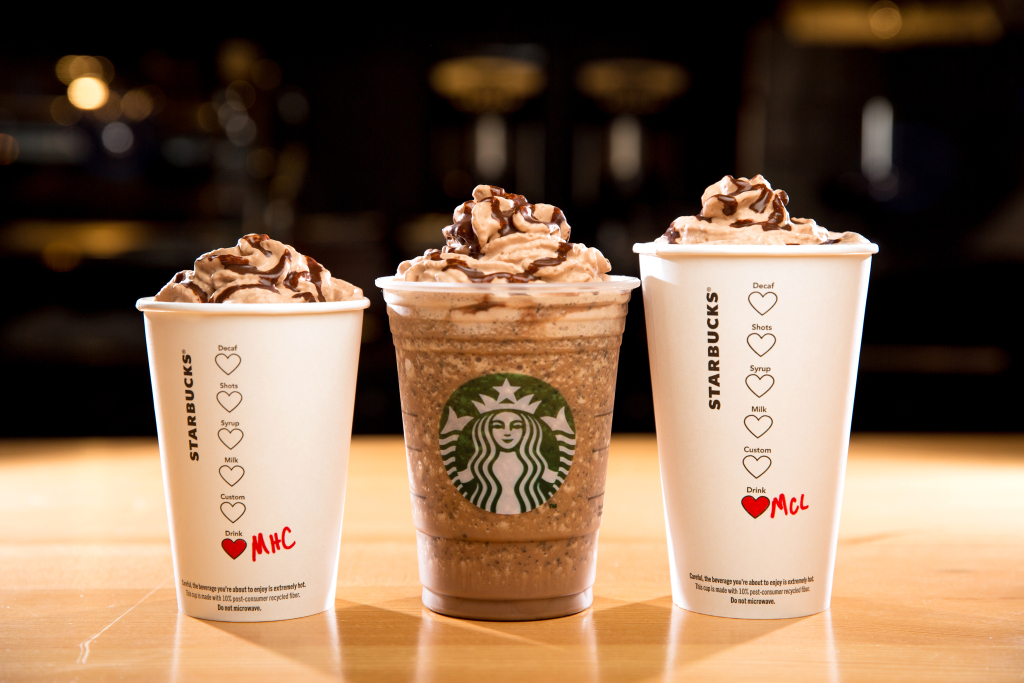 From left, the Molten Hot Chocolate, Molten Chocolate Frappuccino Blended Beverage, and Molten Chocolate Latte are shown. The Valentine's Molten Chocolate Trio drinks will help celebrate Valentine's Day. Photographed on January 29, 2016. (Joshua Trujillo, Starbucks)