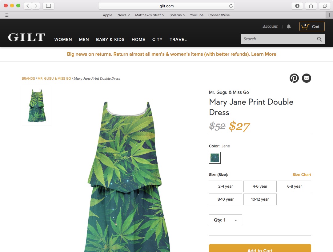 Sorry, Gilt Is All Sold Out Of These Marijuana-Print Dresses For Kids