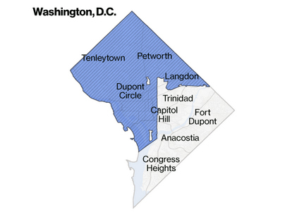 Bloomberg's map of Amazon Prime same-day delivery in DC