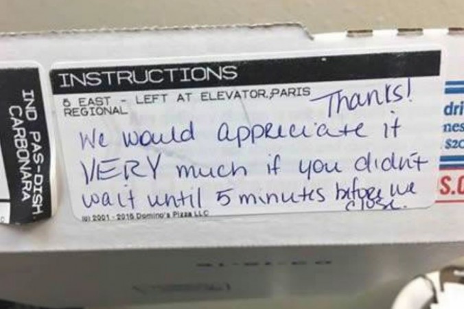 Rude Note On Domino’s Box Scolds Customer For Late Order