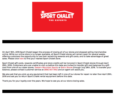 Sport Chalet's website now features this closure notice. [click to enlarge]