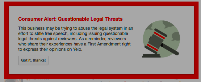 Yelp Explains Why It’s Flagging “Questionable Legal Threats” In Reviews