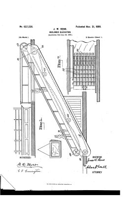 An 1899 patent for Jesse Reno's "Inclined elevator"