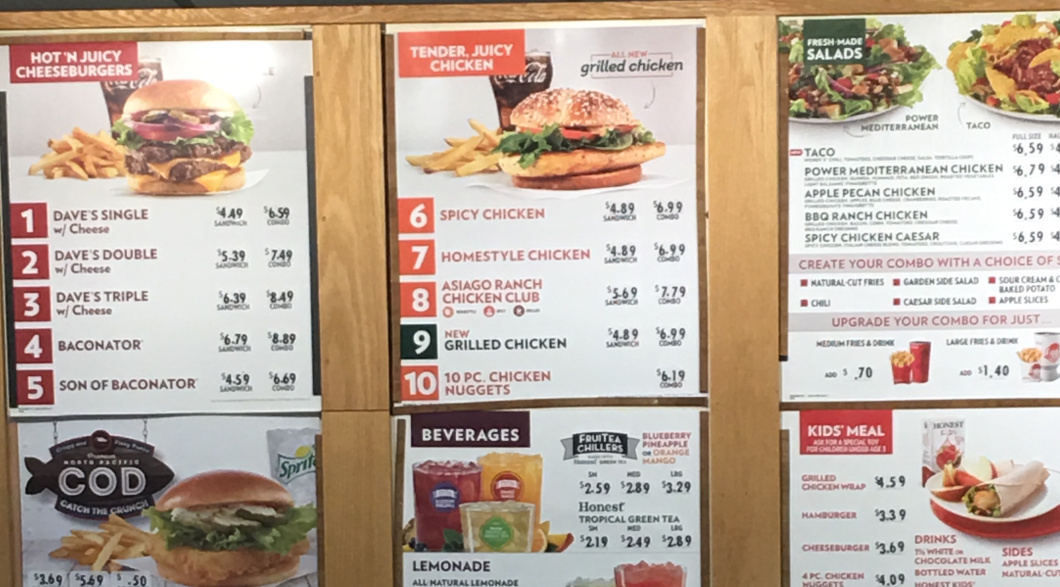 The menu at an Iowa Wendy's does not list spicy nuggets. 