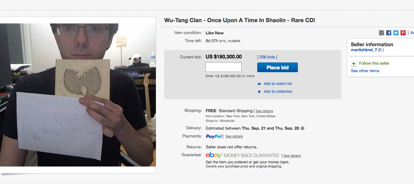 Convicted Pharma Bro Martin Shkreli Appears To Be Selling His Rare Wu-Tang Clan Album On eBay