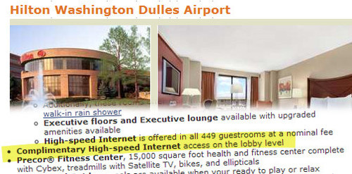 Hilton Complimentary Internet Access In Lobby Costs $10 A Day