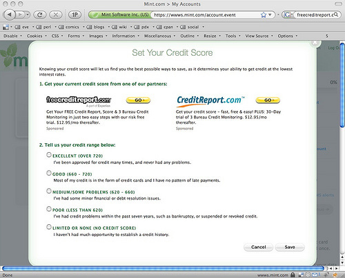 Mint Upselling To "Free"CreditReport.com