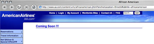 American Airlines "African American" Site is "Coming Soon!!!"