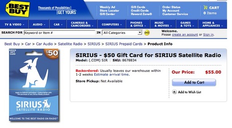 Best Buy: $50 SIRIUS Gift Card For $55. What?