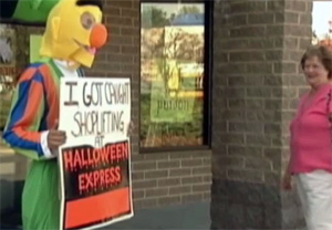 Shoplifter Forced To Dress As Bert, Carry "I Got Caught
Shoplifting At Halloween Express" Sign