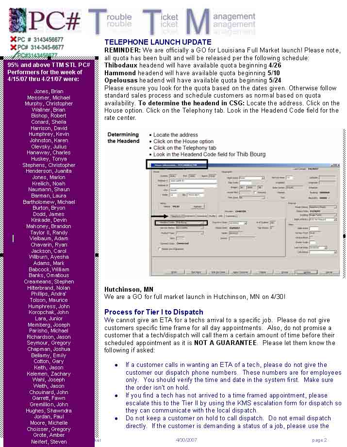 Charter Communications Company Newsletter Details "No Lying About Install Time Policy" Same Day Negative News Article About The Same Appears