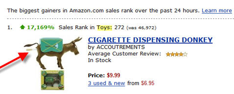 "Cigarette Dispensing Donkey" Is Amazon's #1 "Mover And Shaker" In Toys