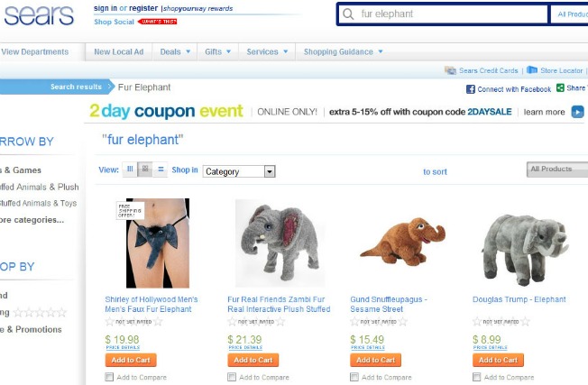 Free Shipping On Adult Novelty Fur Elephants At Sears
