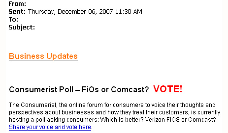 Comcast Encourages Employees To Stuff Comcast vs FiOs Poll