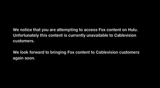 Fox Blacked Out Hulu For Cablevision Subscribers