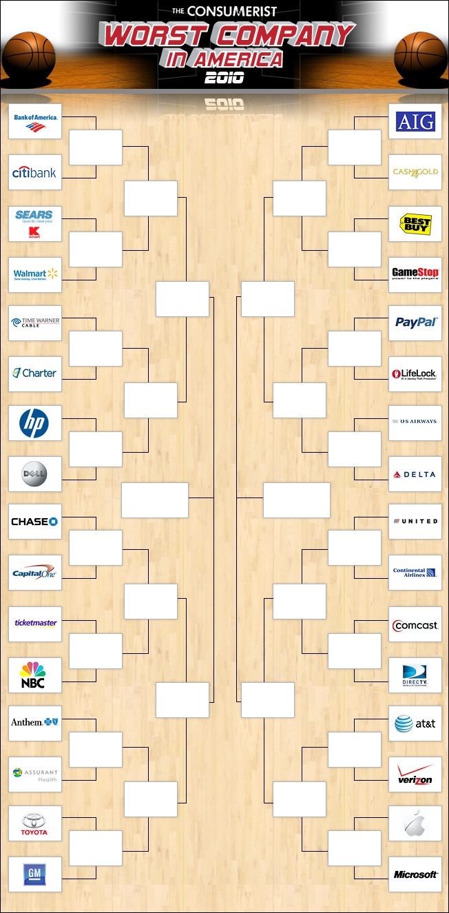 Behold The 2010 Worst Company In America Bracket!