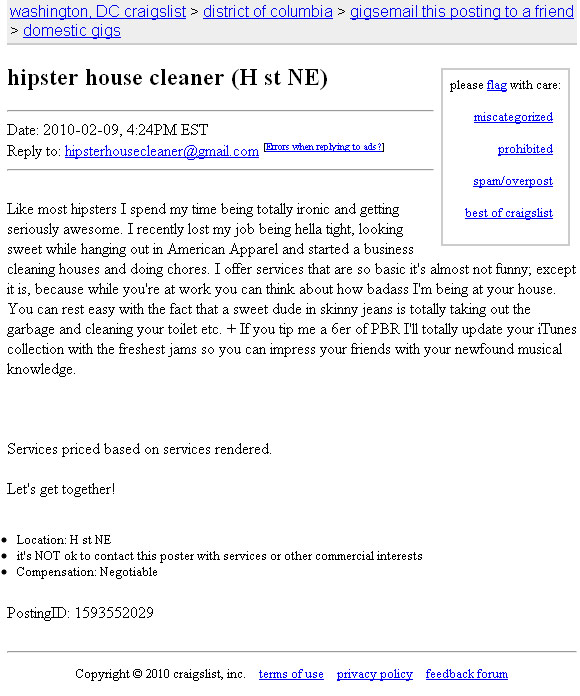 Hire A Hipster Housecleaner On Craigslist