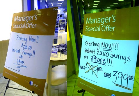 AT&T Stores Try To Promote iPhone Price Cut As "Manager's Special"