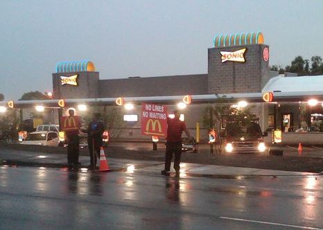 McDonald's Employees Stand Outside New Sonic To Remind People McDonald's Exists