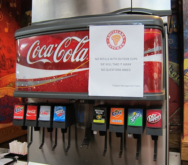 Use Your Own Cup To Steal From This Popeyes Soda Fountain And They'll Take That Cup From You