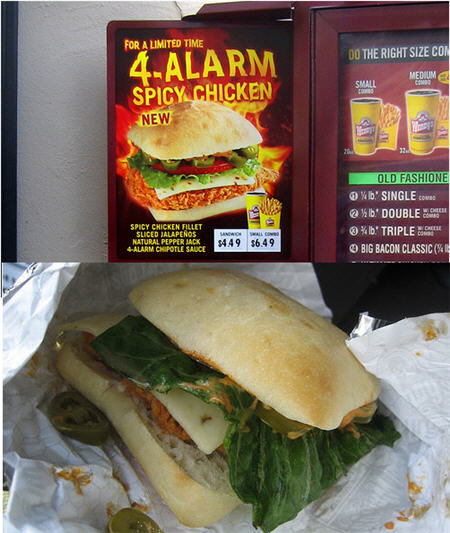Wendy's 4 Alarm Spicy Chicken Sandwich Advertisement Vs Reality