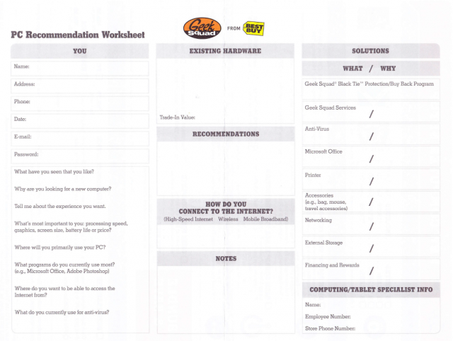 Geek Squad Wants You To Write Down Your Password On This Sheet Because That's A Horrible Idea