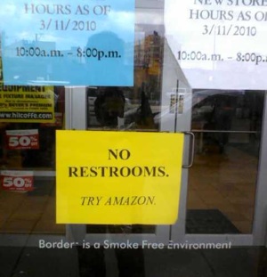 Closing Borders Store Tells Customers Where To Find A Restroom