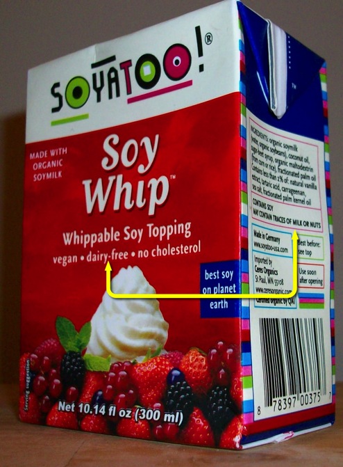 This Dairy-Free Soyatoo Soy Whip May Contain Traces Of Dairy