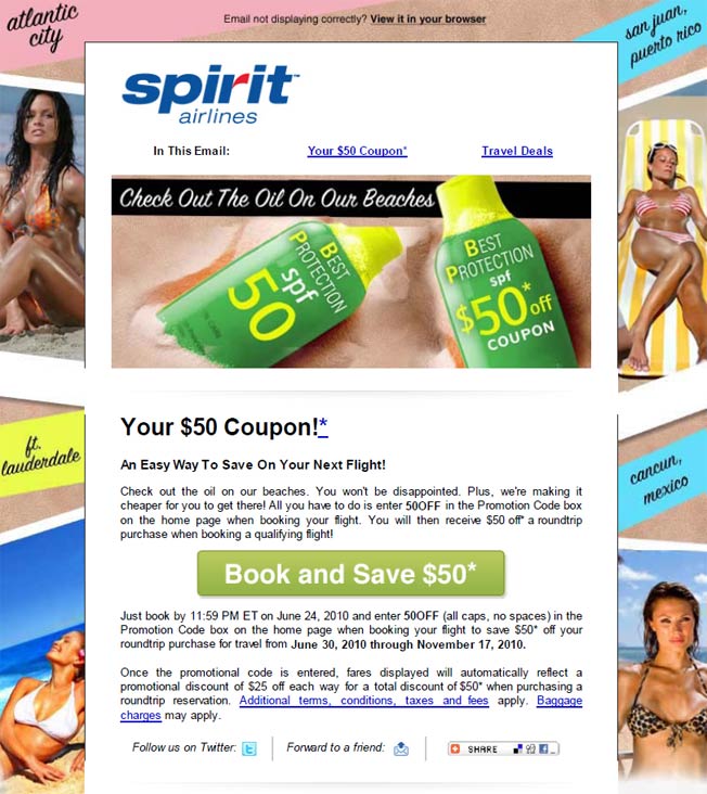 Spirit Airlines Launches "Check Out The Oil On Our Beaches" Promo