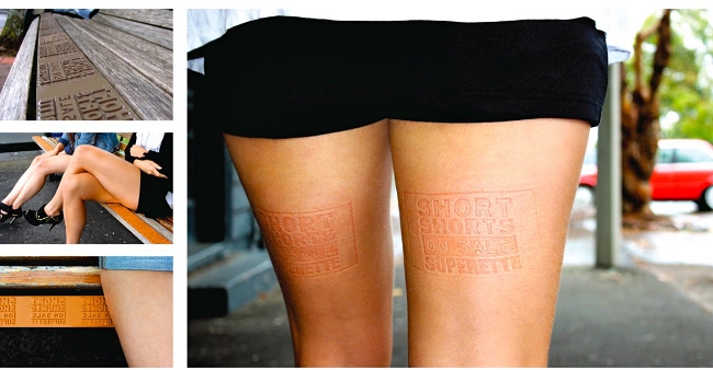 We Hope This Is Real: Plates On Benches Leave Ads On Ladies' Legs