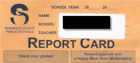 McDonald's Advertises On Elementary School Report Cards