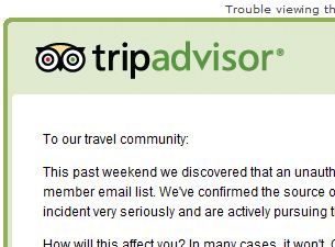 TripAdvisor E-Mail List Hacked