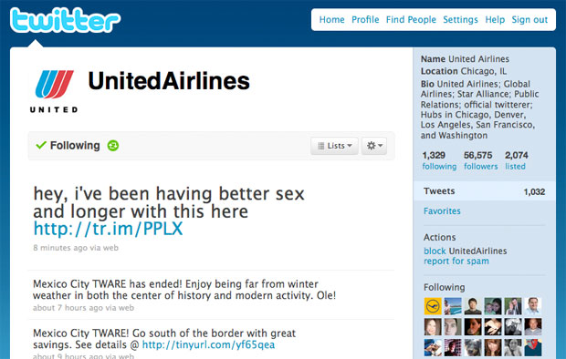 United Airlines Uses Twitter Account To Push Male Enhancement Pills