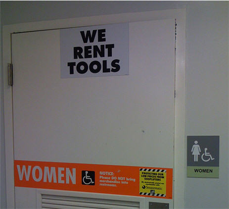 Home Depot: The Women's Restroom Is A Good Place For This Sign
