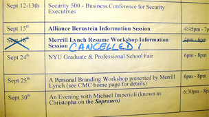 NYU Cancels Merrill Lynch Resume Workshop