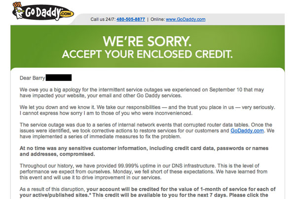 GoDaddy Offers Apology, Credit For Website Downtimes