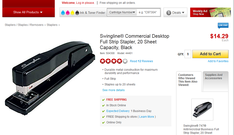 What you pay for this stapler at Staples.com will depend on your ZIP code.