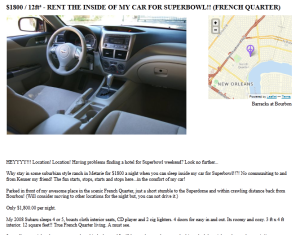We would not be shocked if someone took this person up on their offer to rent out their Subaru for $1,800/night.