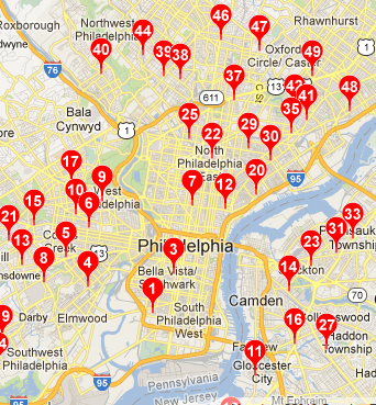 A map of Family Dollar stores in the Philadelphia area. The chain hopes to open its 11,000th store this year.