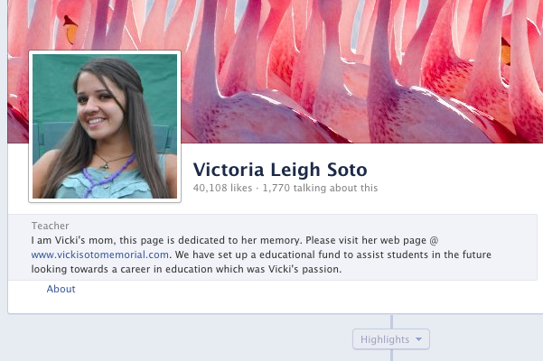 This is what the real memorial page for Victoria Soto looks like.