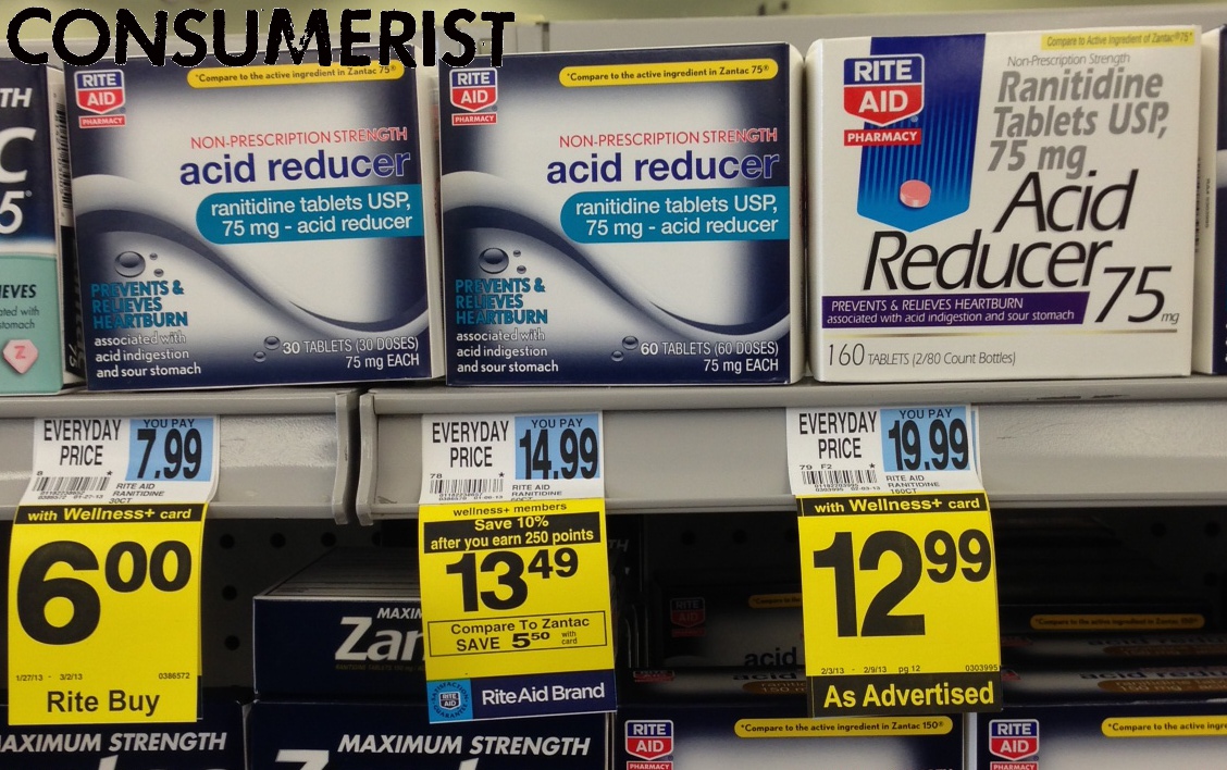 Using your Wellness+ card on the 60-pack of Rite Aid acid-reducers is going to cost you more than buying the package of 160 pills.