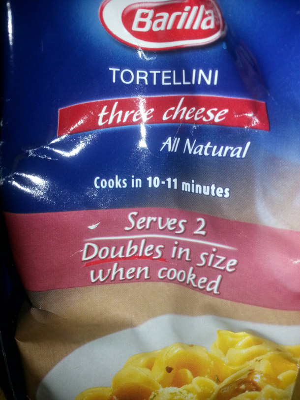 Barilla’s Fuzzy Nutrition Information: Four Tortellini Servings For Two People