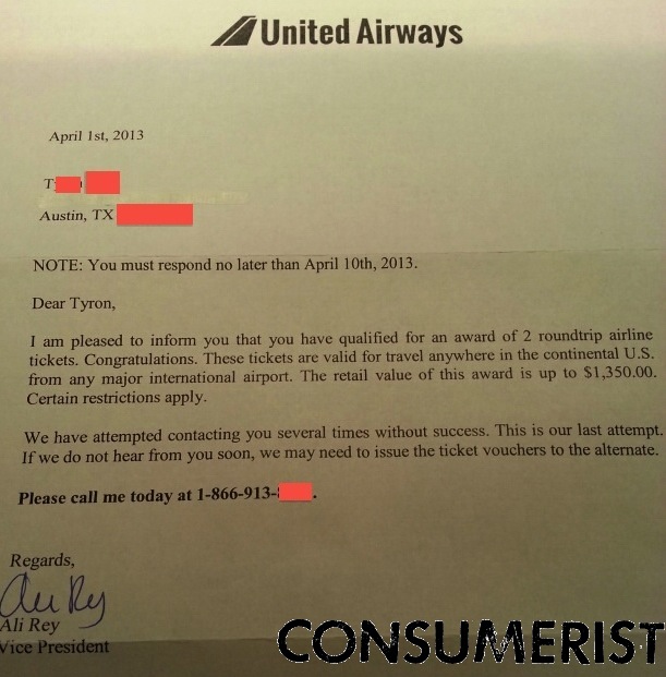 So What Actually Happens If I Fall For 'Free Airline Voucher' Scam? –  Consumerist