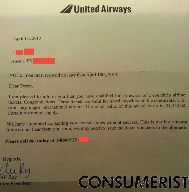 This is the sort of misleading letter being sent out -- under numerous company names -- promising travel vouchers, but which is really just bait to get people to pay to join a travel club.