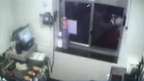 McDonald's surveillance cameras caught the incident on tape.