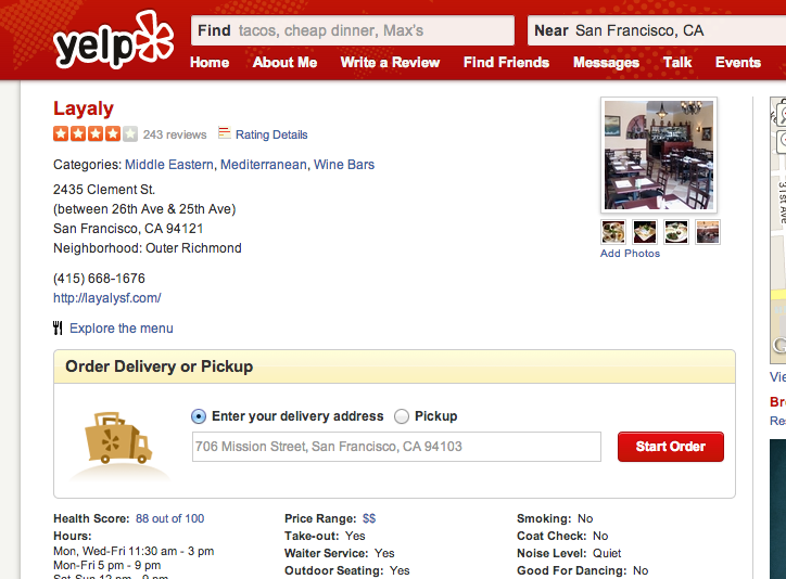 A screengrab of what Yelp's new online-ordering system looks like.